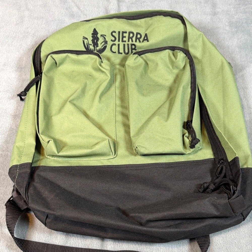 Sierra Club Backpack Olive Green Black Canvas Daypack Hiking Commuter Bag
